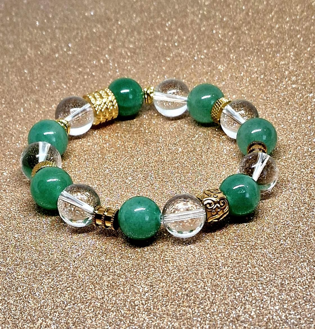 Bracelet Cristal de roche et Aventurine verte XL en