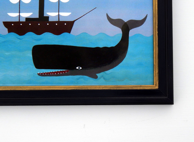 Framed Fine Art Print Naive Sperm Whale With Early Steamship