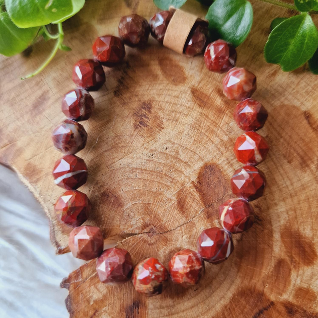 Red Jasper 10mm Faceted Beaded Bracelet 