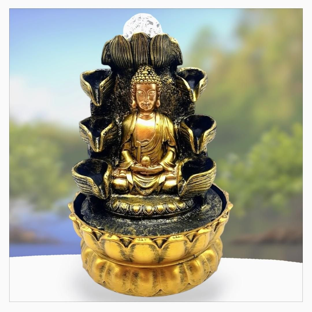 "Bouddha méditation double cascade" - Fontaine en résine 30 cm 