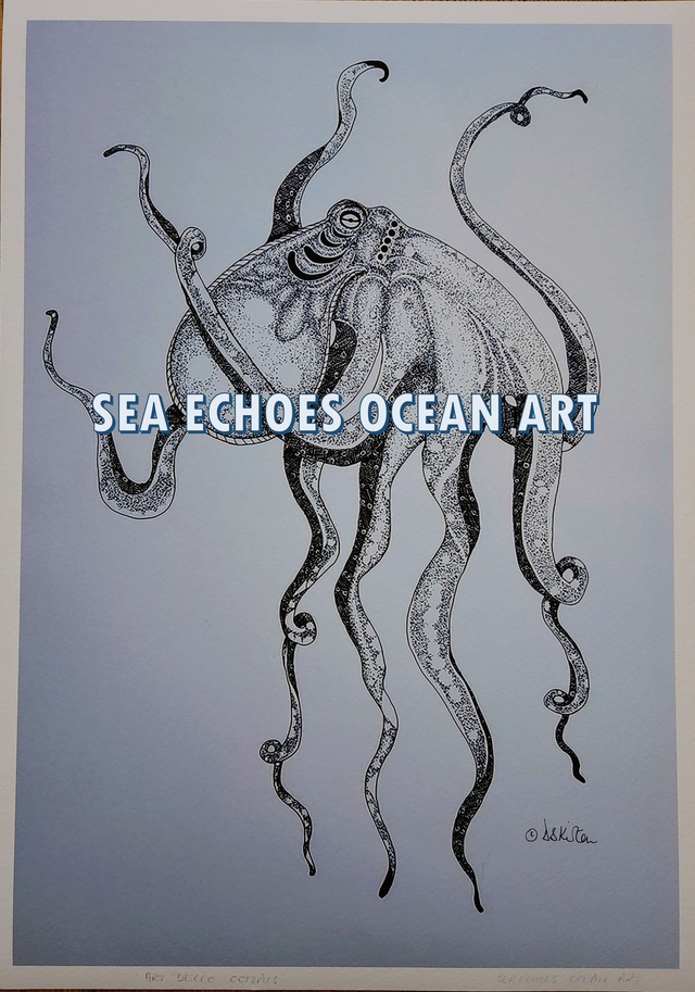 Art Deco Octopus - A3 Print