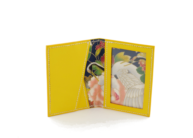 Porte-Cartes MADO Jaune Vif avec doublure tissu japonais motif grues