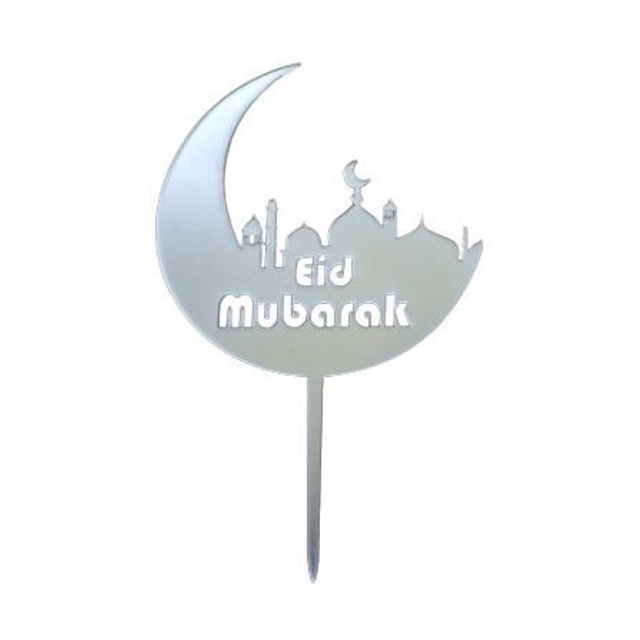 Eid Acrylic Cake Topper Silver - Moon and Mosque