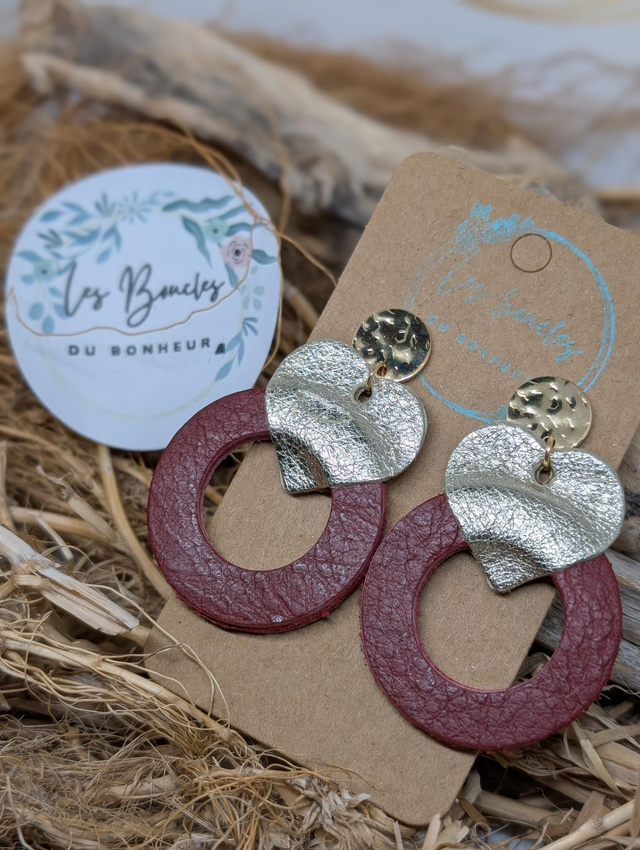 Boucles d'oreilles Coeur ❤️ bordeaux doré c2056