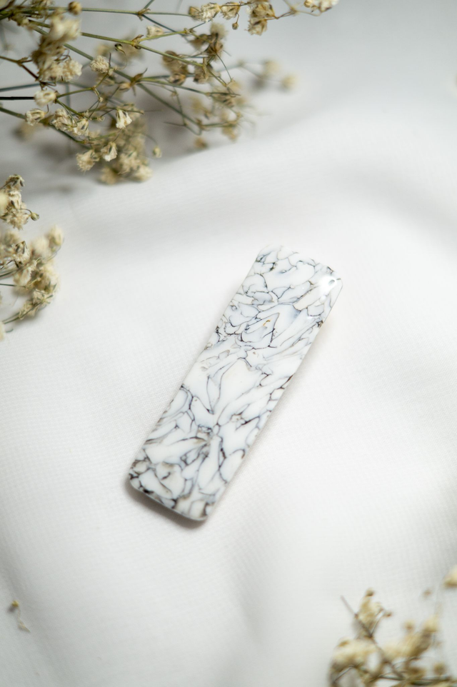 Coloris marbre blanc - Barrette rectangle 