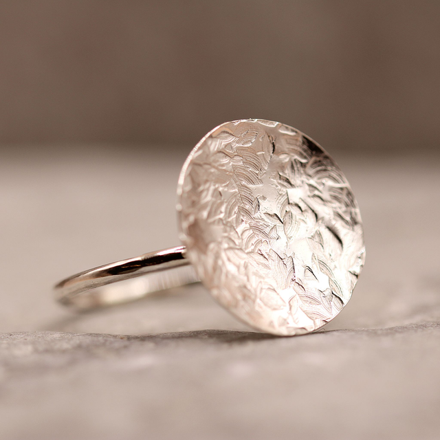 Sterling silver statement hammered dome disc ring (size N)