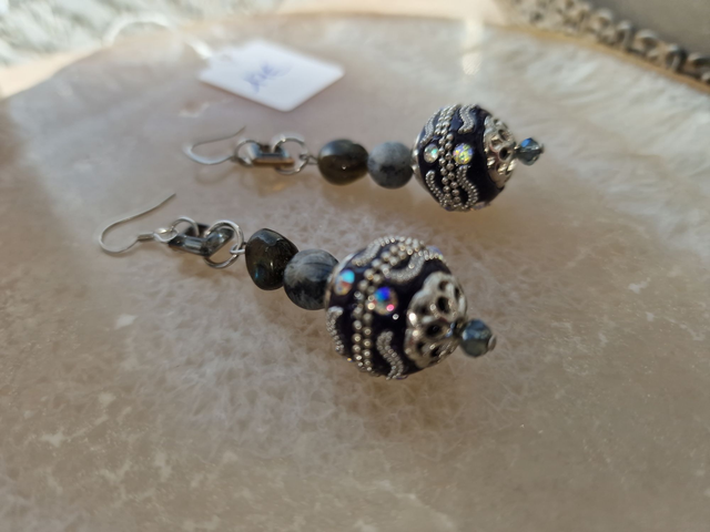 Boucles D'oreilles Acier Labradorite Indonésiennes