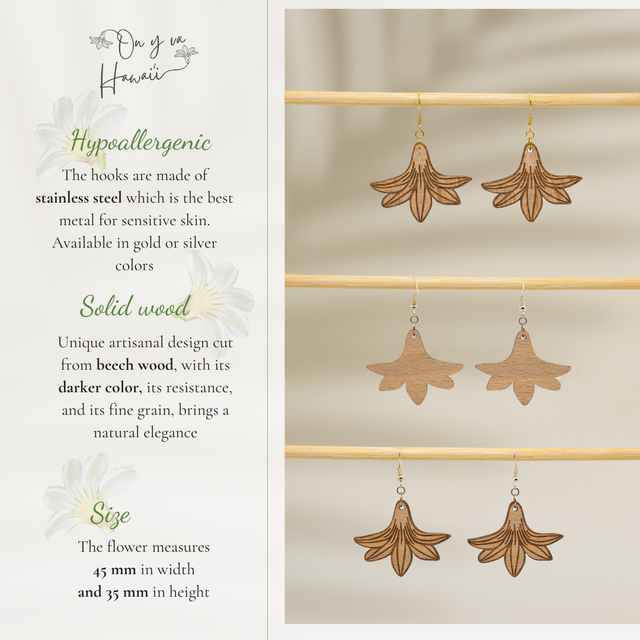 Boucles d'oreilles en Bois / Wood Earrings - Naupaka Kahakai