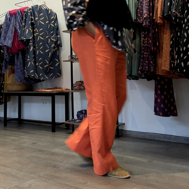 Pantalon Frida en lin Orange élastique à la taille