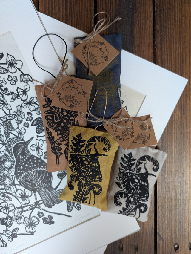 Lavender & Cedarwood Sachets - Original lino print moth