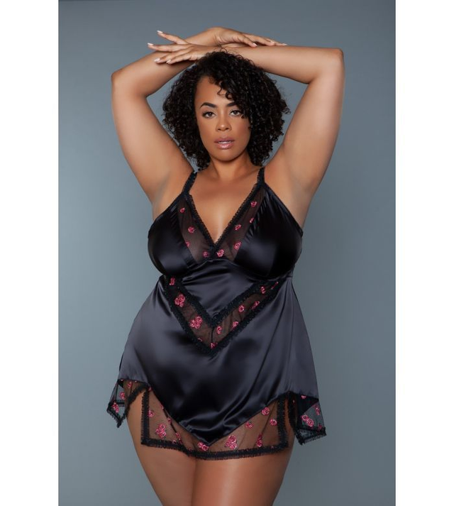 Nuisette noire brodée