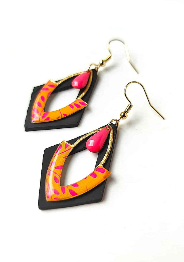 Boucles d&#039;oreilles Upcyclées en Chambre à Air et Papier Recyclés - Flashy