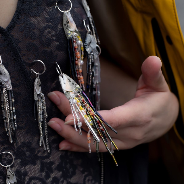 RAINBOW TROUT - kirjolohi - fish hand embroidered hoop earrings