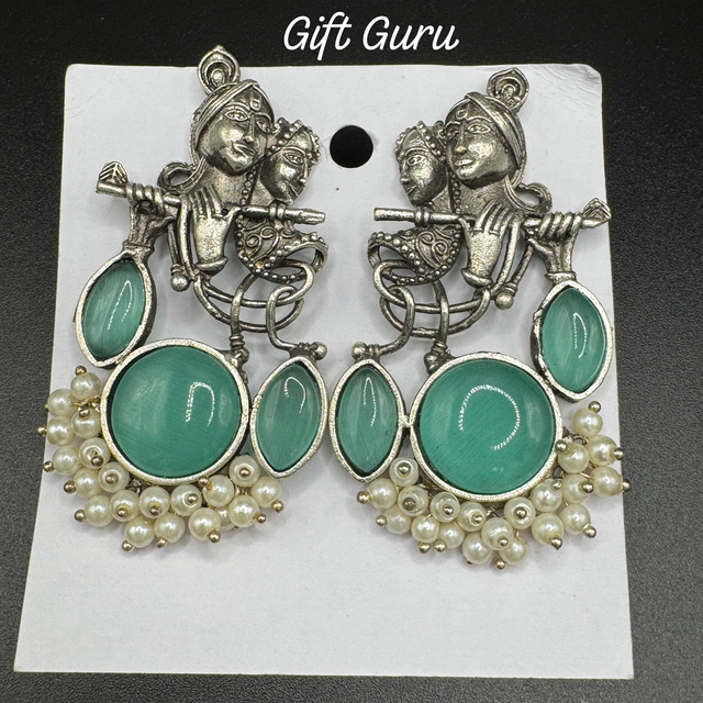 Oxidised Radha Krishna Ear rings