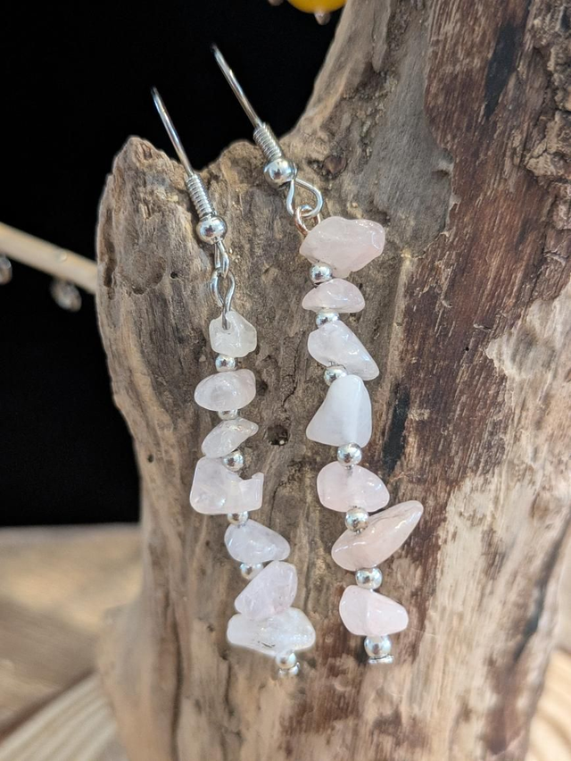 Boucles d'oreilles Quartz rose argent S925 