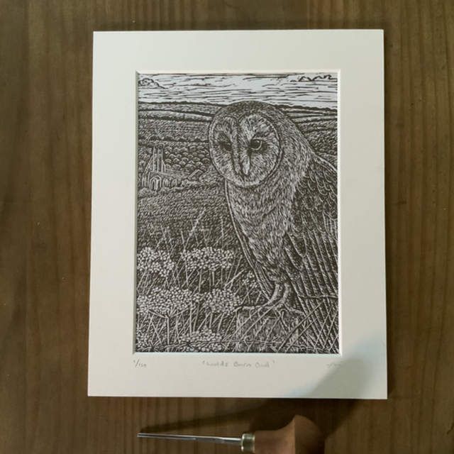 Barn owl linocut print