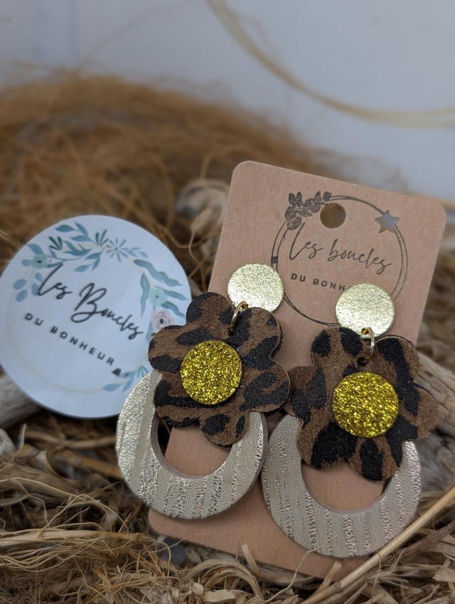 Boucles d'oreilles fleur rétro léopard doré mo623