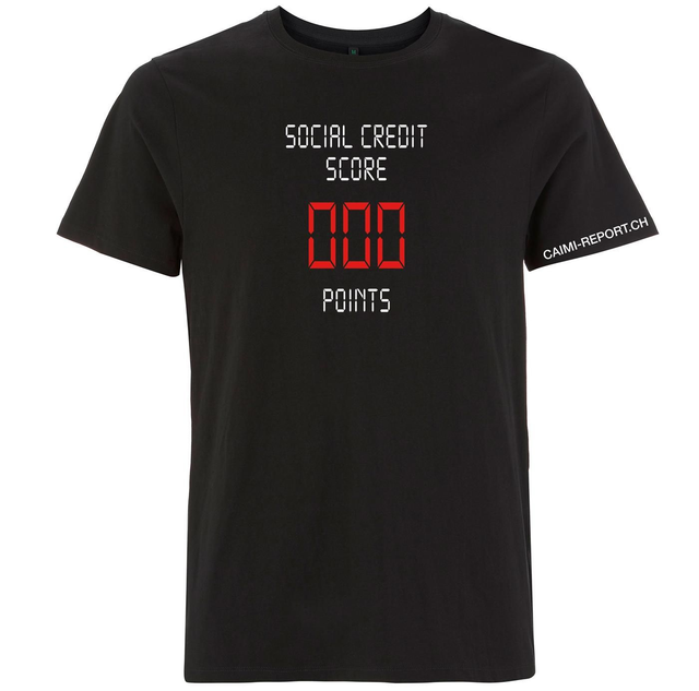 T-Shirt, unisex, schwarz, «Social Credit Score» - rot/weiss