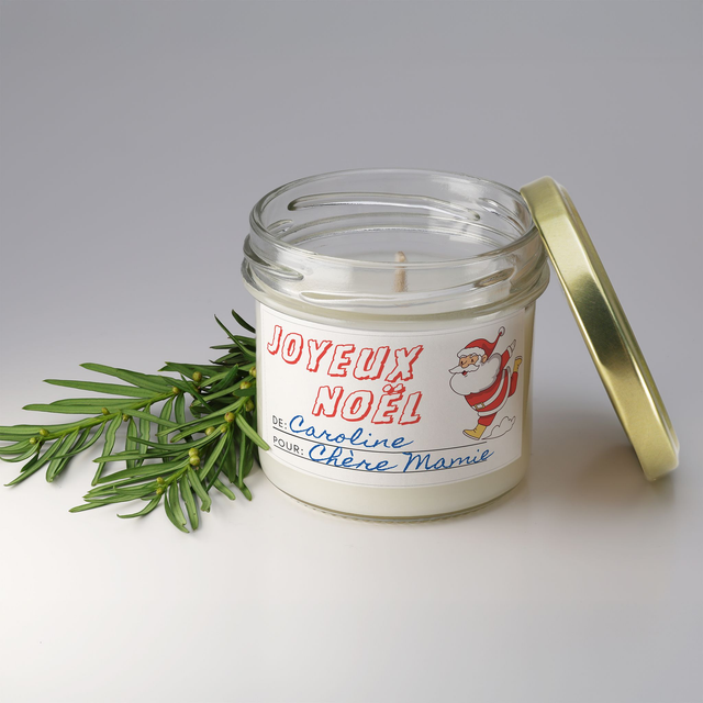 Bougie artisanale parfumée en cire de soja avec étiquette personnalisée - Cadeau pour Noël, Nouvel An, Fêtes de fin d&#039;année, 100g (CJN26)