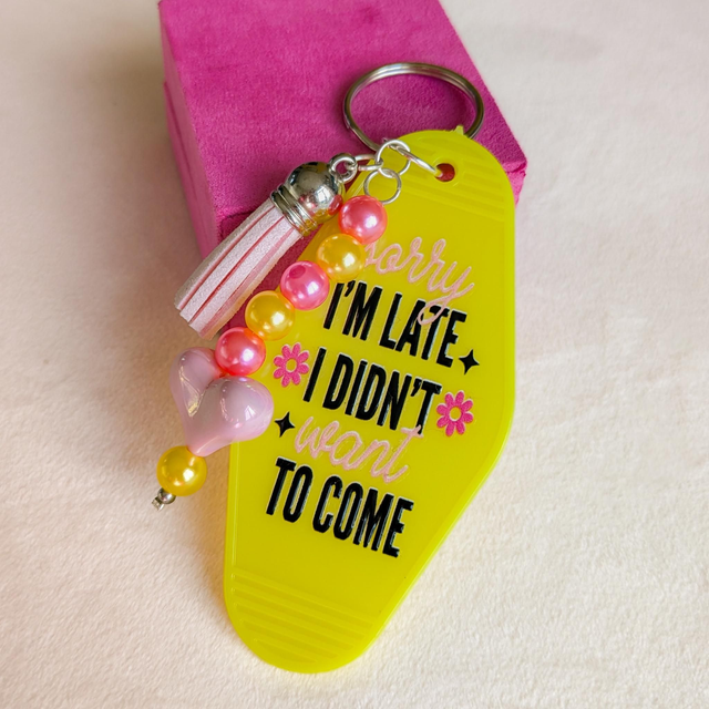 'Sorry I'm Late' Keyring - Neon