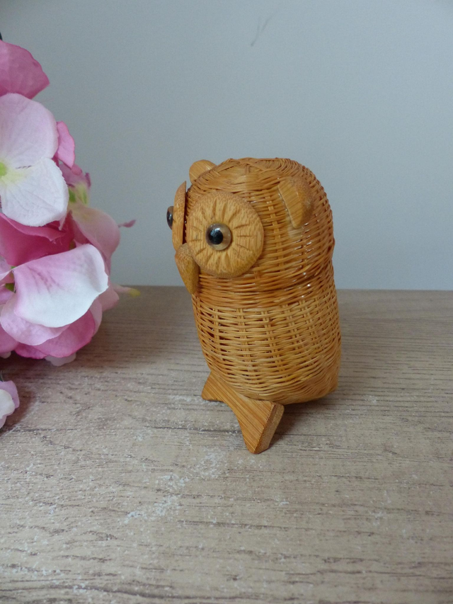 Petite Boîte Hibou en Osier Tressé – Vintage et Fait Main – Rangement Bijoux ou Déco Naturelle