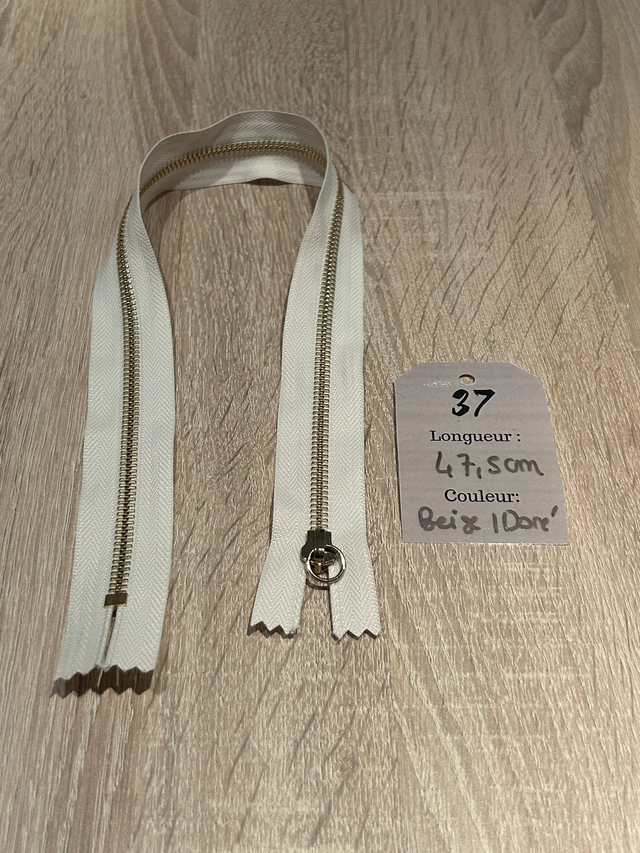 Fermetures éclair métallique beige doré epaisse 47cm
