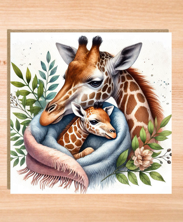 Giraffe New Baby Card - Mother &amp; Baby