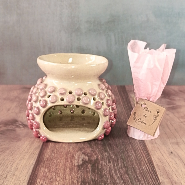  Brûle-Parfum rose &amp; son Fondant "Fleurs de Coton" 