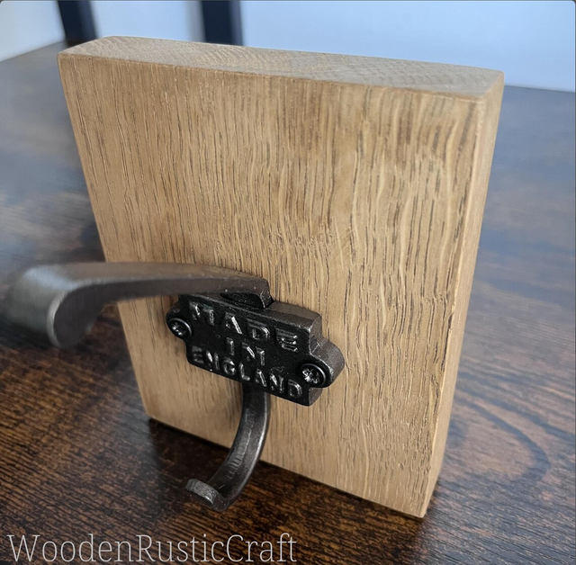 English Oak Wall Hook with Cast Iron Hook