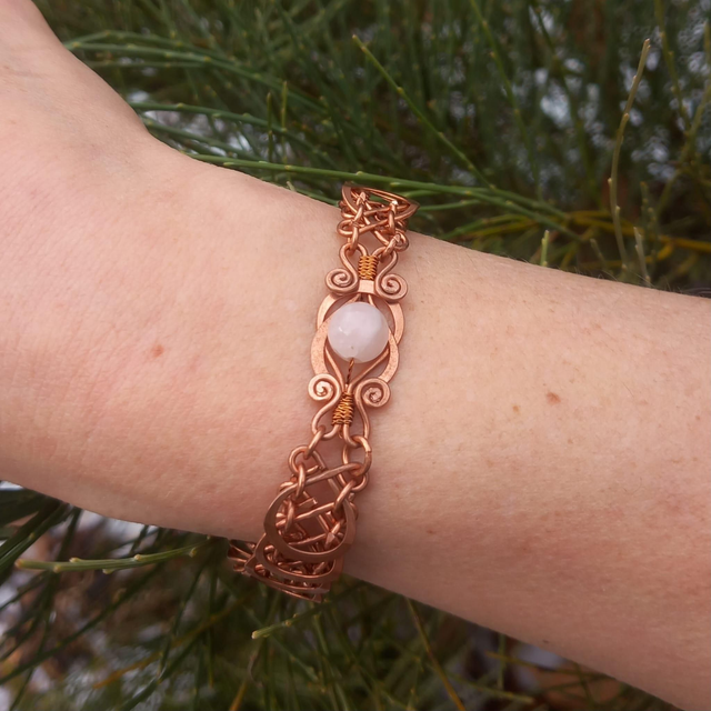 Bracelet 7 Cuivre &amp; quartz rose