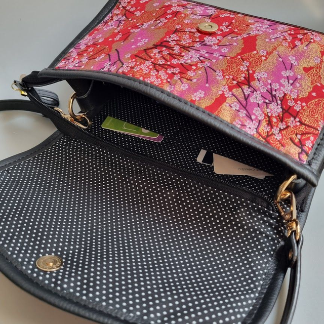 Mini-sac cartable "Akina" rouge doré & simili cuir noir