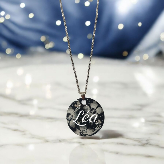 A-🌸 Collier personnalisé prénom dessiné Flora acier inoxydable sur commande 🌸