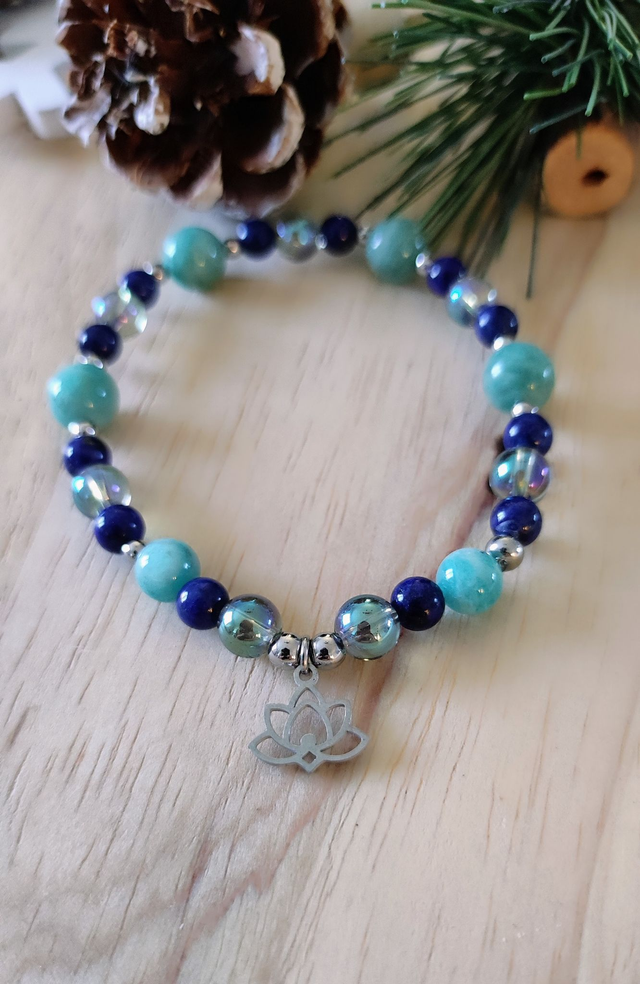 Bracelet "Bonheur" Lapis Lazuli, Amazonite et Quartz Aura