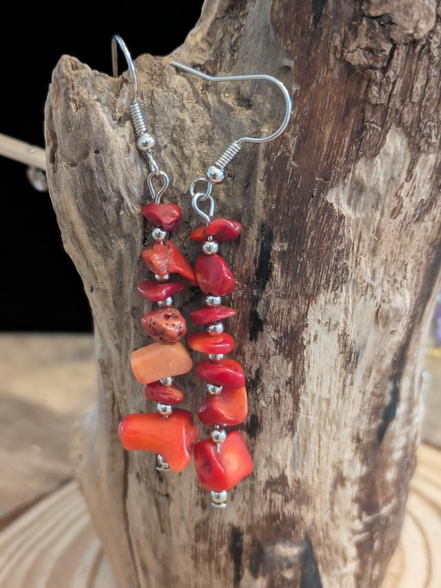 Boucles d'oreilles Jaspe rouge argent S925 