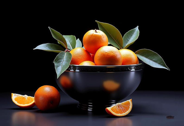 Nature Morte Moderne 🍊 | Bol Chrome &amp; Oranges – Toile/Poster Contemporain 🖤