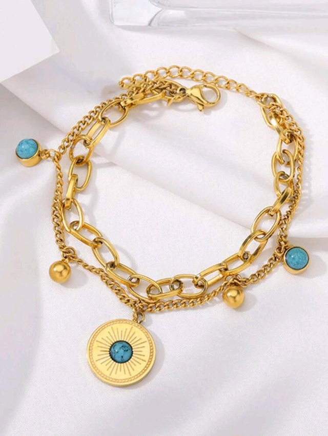 Bracelet en Turquoise - couleur or - en acier inoxydable 