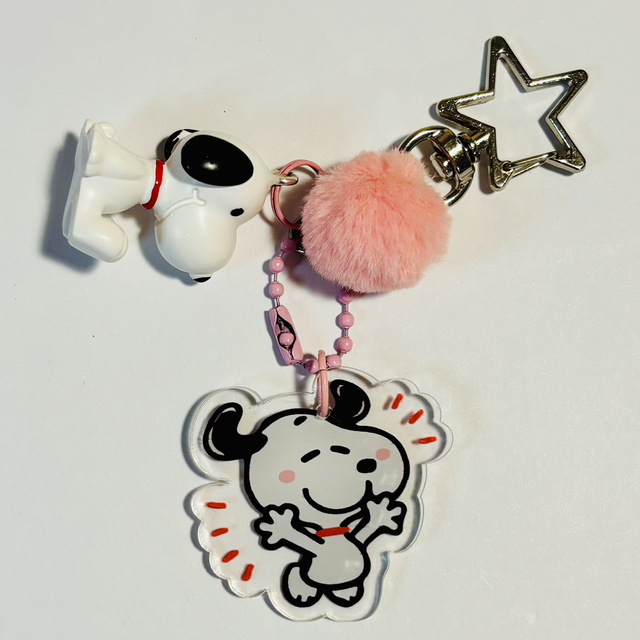 Snoopy inspired figure &amp; acrylic keychain pink Pom Pom 