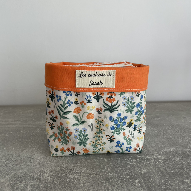 Lingettes lavables et Pochon orange fleurs des champs 