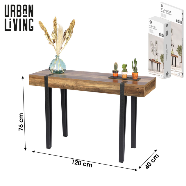 &quot;BRAMS&quot; CONSOLE AVEC TREPIED EN METAL NOIR 120X40XH76CM