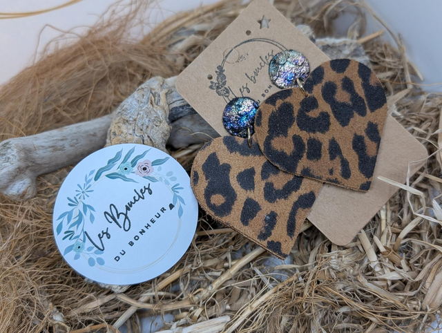 Boucles d&#039;oreilles Coeur ❤️ léopard c1008