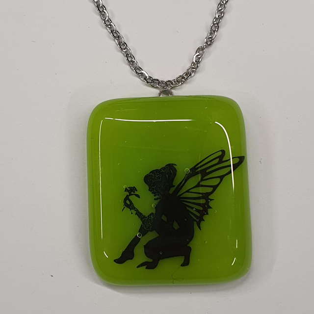 Green and black fairy pendant NEW 