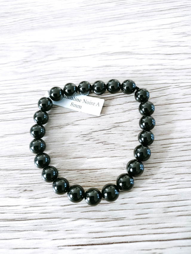 Bracelet boules 8 mm en pierre naturelle - Tourmaline Noire - Taille 1