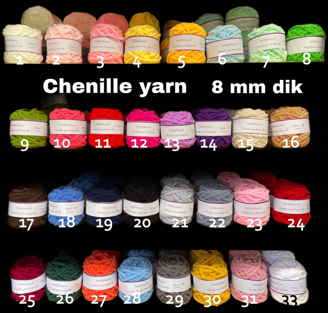Chenille fluffy yarns 8 mm dik 45 grams