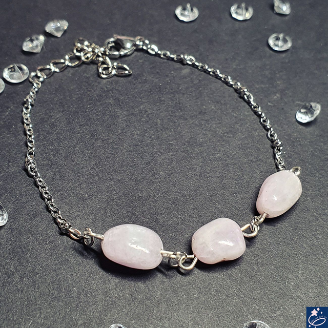 Bracelet en acier inox et kunzite