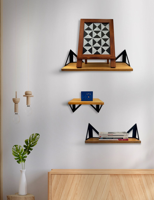 HODYSSEA Lot de 3 Etagères murales DOUBLE SENS 43-33-23 cm Bois Métal