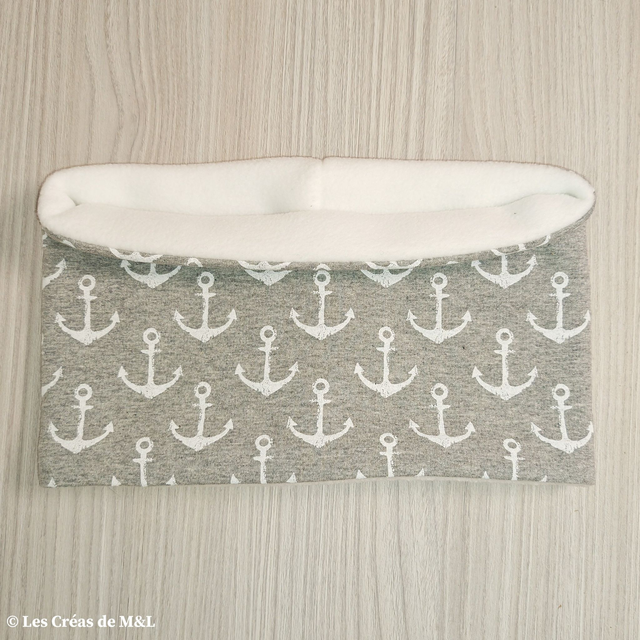 Snood Ancre &amp; Polaire Blanche (Enfant)