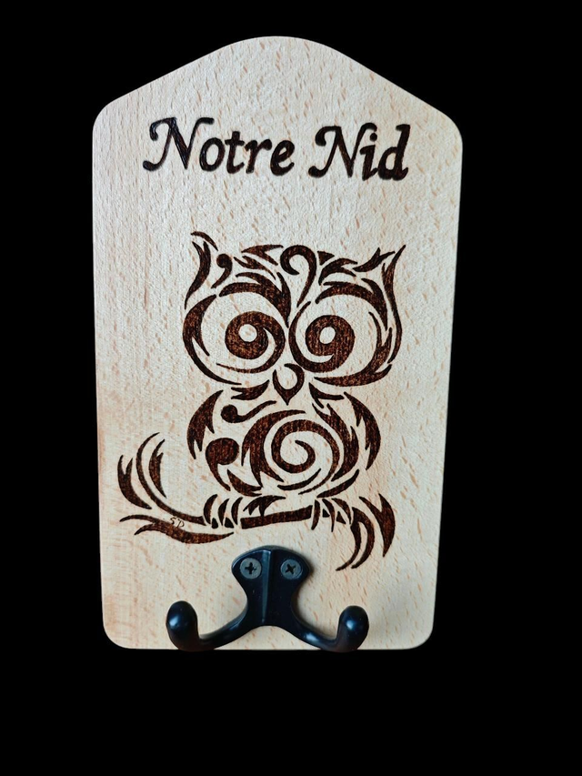 đȘ¶ Notre Nid â Porte-clĂ©s mural pyrogravĂ© main