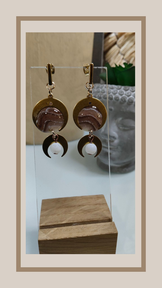 Boucles d&#039;oreilles fausse Agathe marron lune 