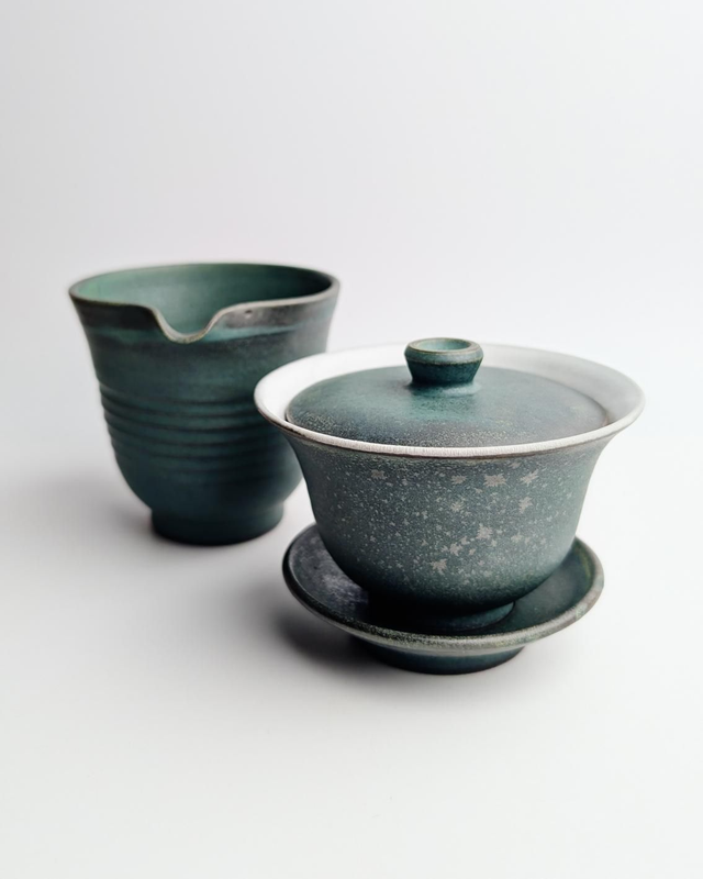 Zestaw gaiwan i chahai "zaśniedziała miedź" 