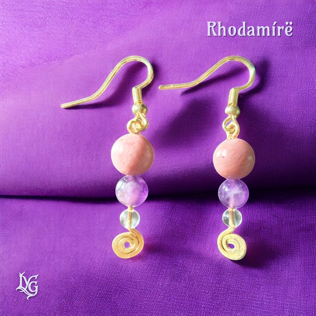 RHODAMÍRË - Boucles d'oreilles (Améthyste, Rhodonite, Cristal de roche)